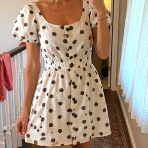 Coquette Polka Dot Linen Dress, Puff Sleeve, Cottagecore, Fairy